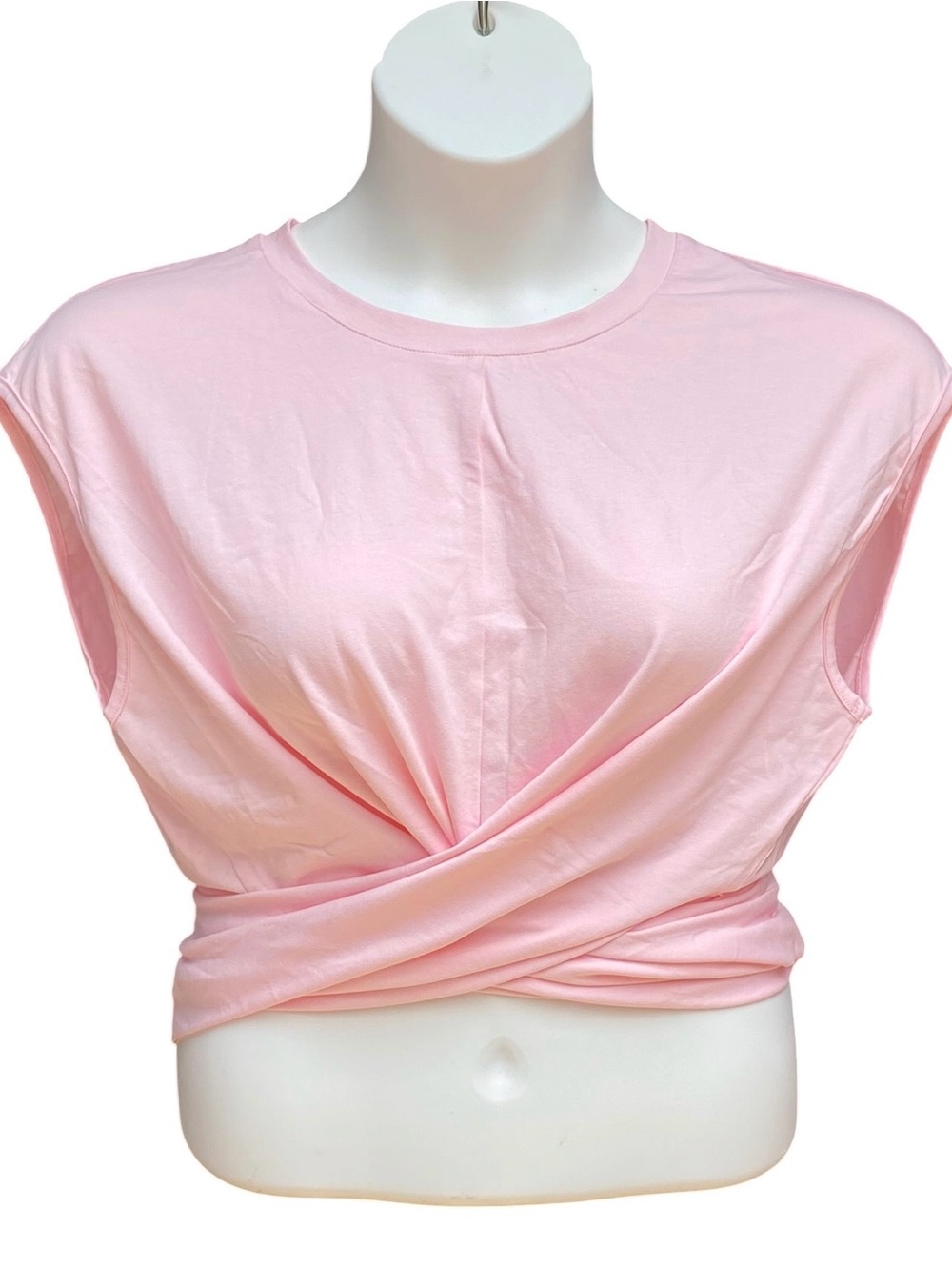 Pink Wrap Tie Back Short Sleeve Crop Top Womens Size XXL NWT Cotton Workout